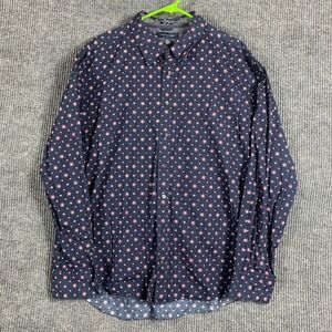 Tommy‎ Hilfiger Shirt Mens 2XL Blue Button Up Slim Fit AOP Cotton Formal Wedding